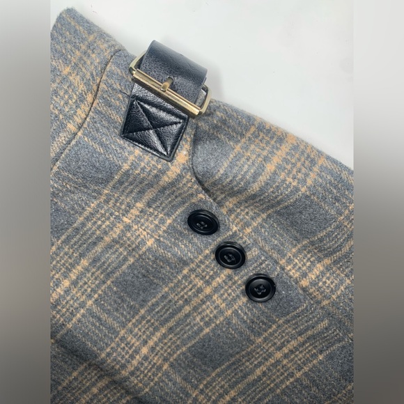 Plaid Brown Grey Grunge Skirt Overall Dress Belt Buckle Overalls - Picture 7 of 11